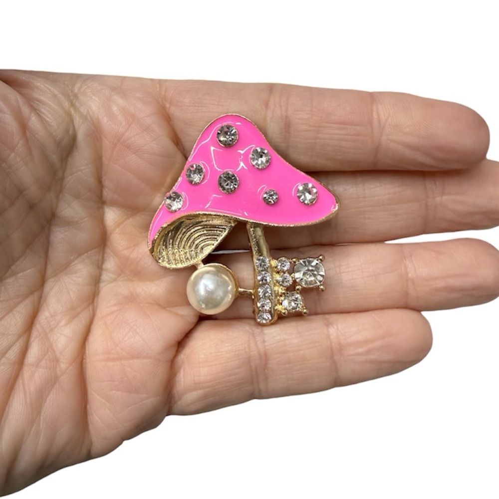 Mushroom Brooch with Crystals and Pearl Accent - Picture 2 of 4